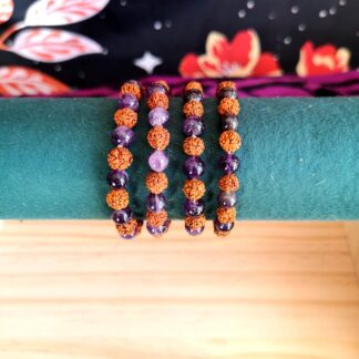 Bracelet améthyste, graine de Rudraksha