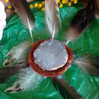 Nid d'Ostara, agate coconut et aventurine bleue