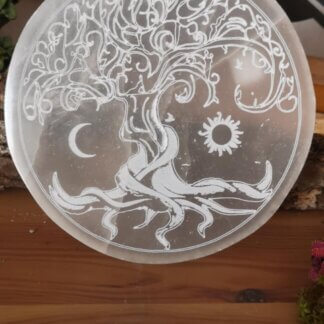Disque gypse fibreux arbre de vie, lune et soleil
